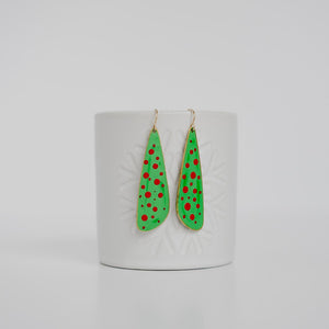 Green with Red Dots Statement Earrings