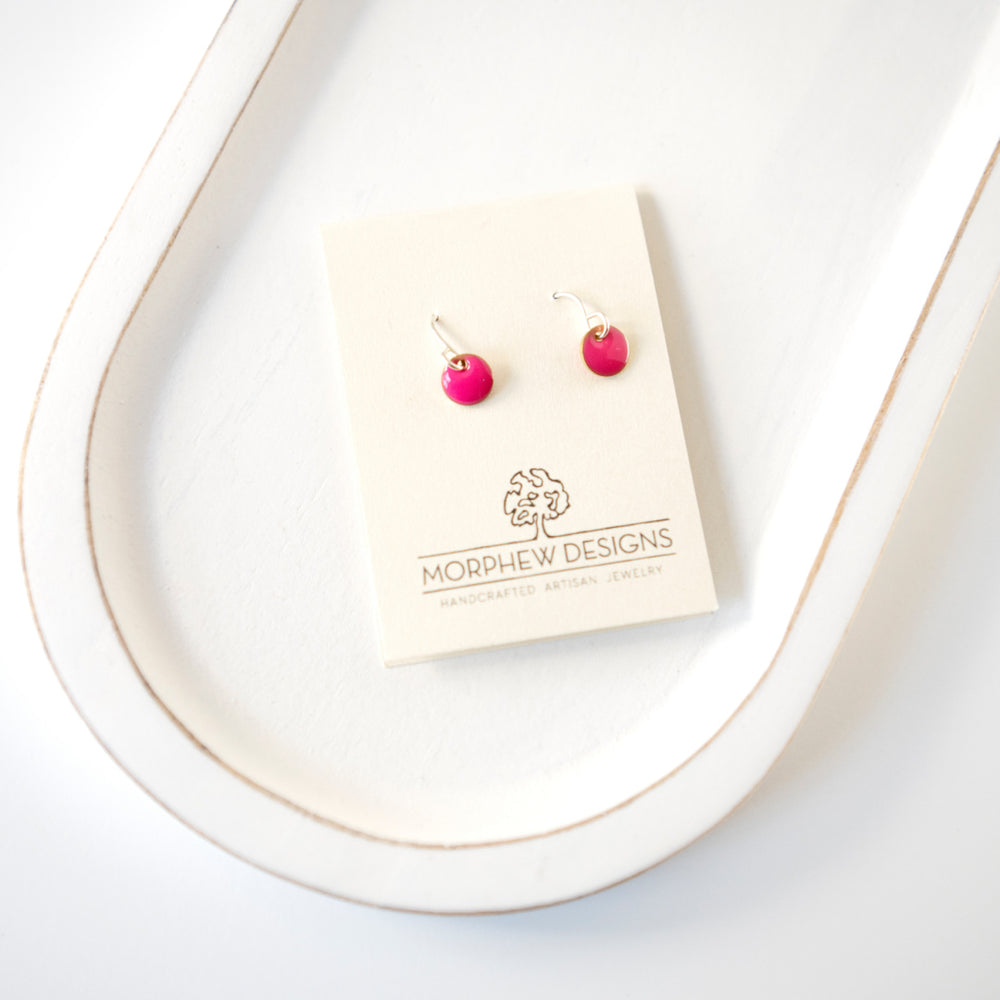 Tiny Hot Pink Enamel Dot Earrings