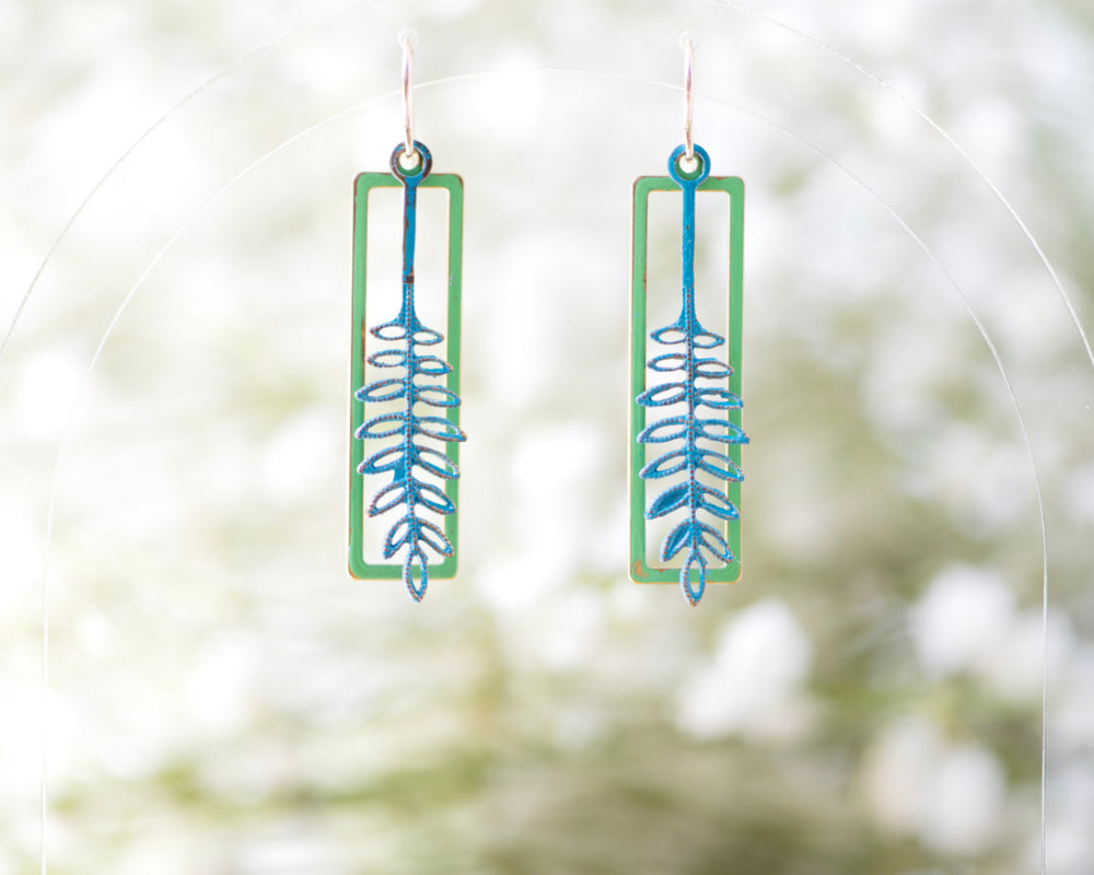 Blue Leaves over Green Open Rectangles