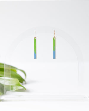 Neon Green to Blue Bar Earrings