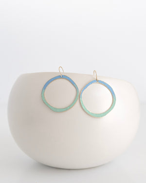 Hand patinaed open circles in blue to mint green ombre