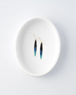 Hand patinaed brass drops in black to shades to blue ombre