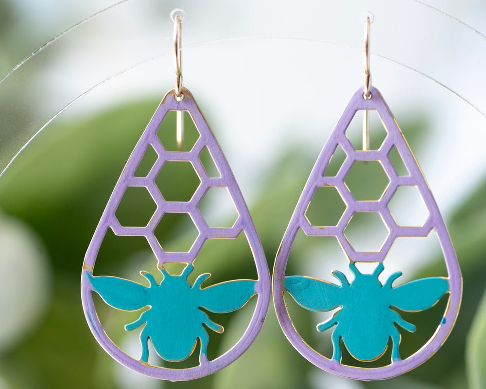 Verdigris Bees on Purple Honeycomb