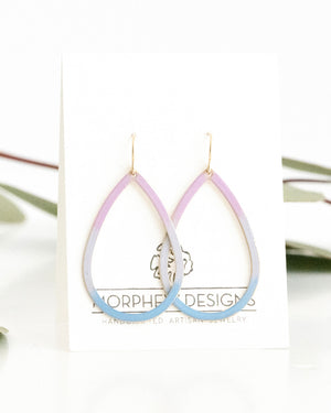 Hand patinaed open drops in pink, blue, beige ombre