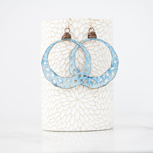 Large Patinaed Brass Hoops in Light Blues